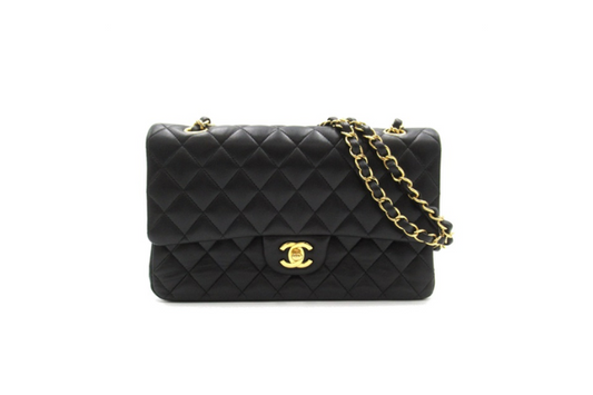 Chanel Lamb 25 Double Flap Black Gold Hard Ware