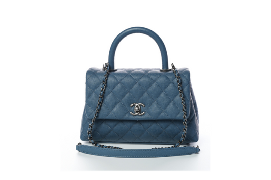 Caviar Quilted Lizard Embossed Small Coco Handle Flap Blue