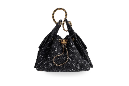 Chanel Handbag 25 Black Small Wool Tweed & Gold-Tone Metal Black