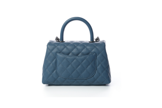 Caviar Quilted Lizard Embossed Small Coco Handle Flap Blue