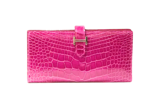 Hermes Bearn Soufflet Classic Crocodile Alligator Rose Scheherazade