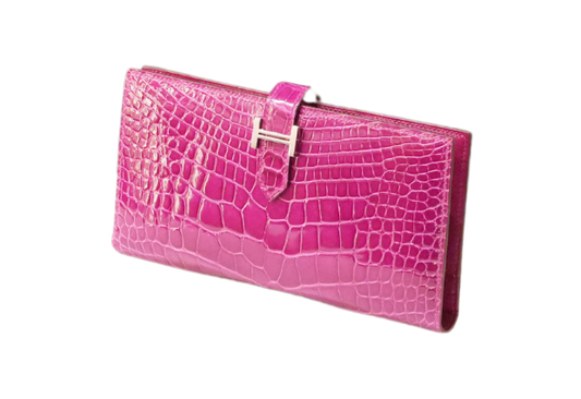 Hermes Bearn Soufflet Classic Crocodile Alligator Rose Scheherazade