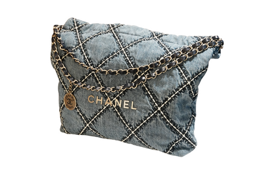 Chanel 22 Blue Denim Small Handbag