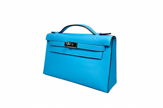 Hermes Kelly Pochette Swift Bleu Celeste B Stamp