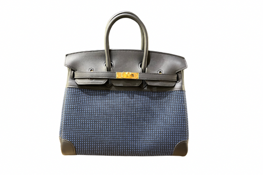 Hermes Birkin 25 Toile Quadrille Swift Noir