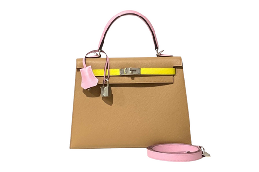 Hermes Kelly 25 Epsom Tricolor (Chai/Malva Sylvestris/Lime)