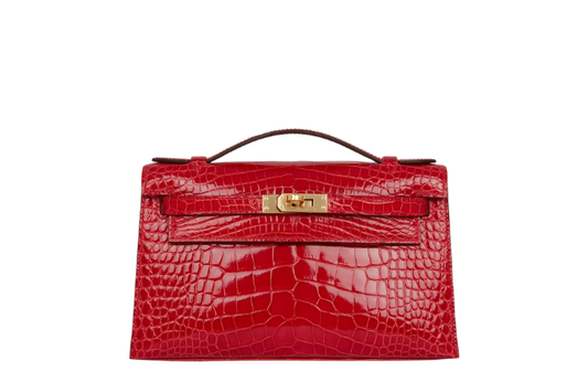 Hermes Kelly Pochette Alligator Rouge de Coeur