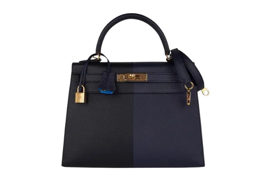 Hermes Kelly 28 Epsom Casaque Blue Indigo x Black