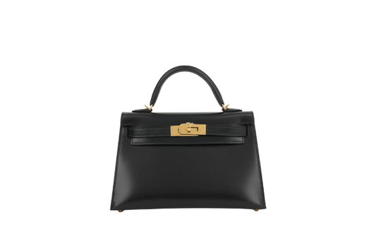 Hermes Mini Kelly Box Calf Black W stamp