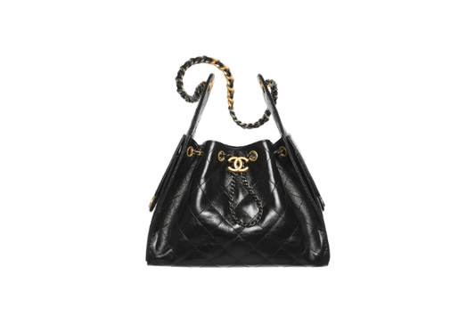 Handbag 25 Shiny Black Small Leather & Gold/Shilver Tone