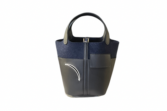 Hermes Wool Felt Swift Go Team Picotin Lock 18 PM Caban/Bleu Nuit