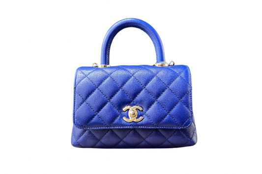 Chanel Caviar Quilted Mini Flap Bag with Top Handle Blue