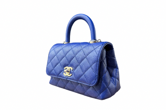 Chanel Caviar Quilted Mini Flap Bag with Top Handle Blue