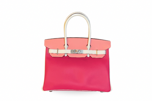 Hermes Birkin 30 Tricolor Epsom Rose Tyrian / Roze Azalee / White