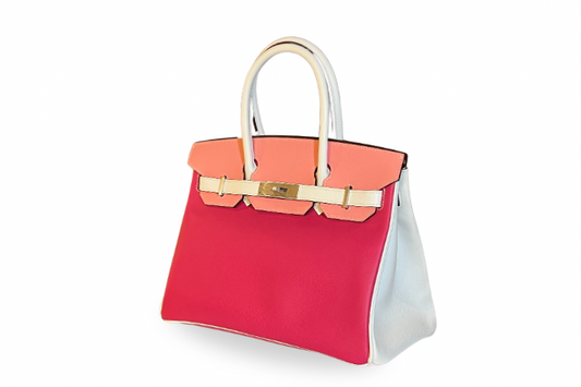 Hermes Birkin 30 Tricolor Epsom Rose Tyrian / Roze Azalee / White