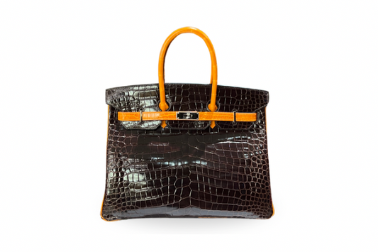 Hermes Birkin 35 Crocodile Porosus Chocolate/Orange