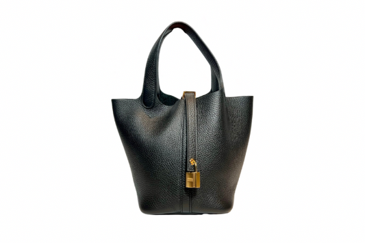 Hermes Picotin PM Taurillon Clemence Black Gold Hard Ware W Stamp