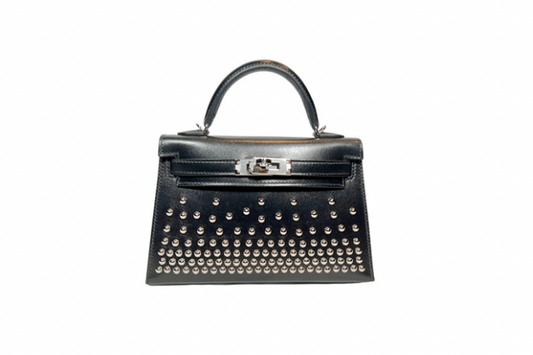 Hermes Mini Kelly Box Calf Cloute Black B Stamp