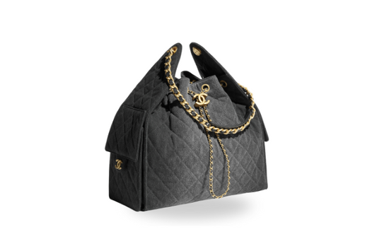Chanel Handbag 25 Black Large Denim & Gold Tone