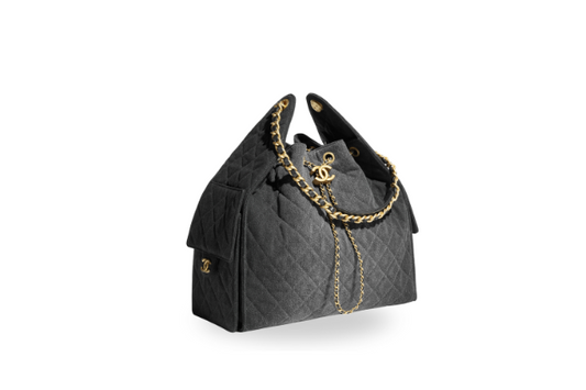 Chanel Handbag 25 Black Medium Denim & Gold Tone