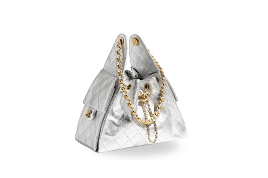 Chanel Handbag 25 Silver Small Grained Calf Skin & Gold Tone