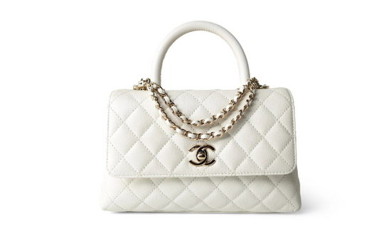 Chanel White Quilted Caviar Leather Mini coco Top Handle Bag