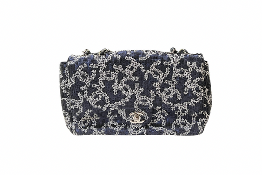 Chanel coco Mark sequin CC Flap bag Blue and White