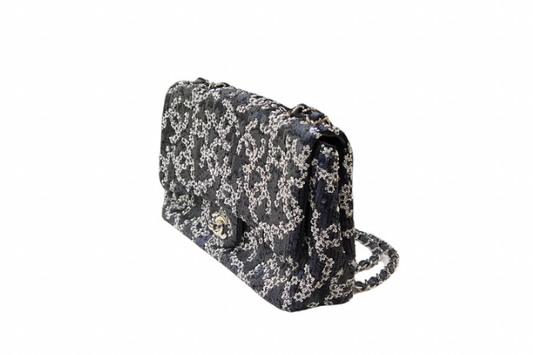 Chanel coco Mark sequin CC Flap bag Blue and White