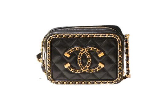 Chanel Vanitu case Bag CC with Filigree chain Black Mini