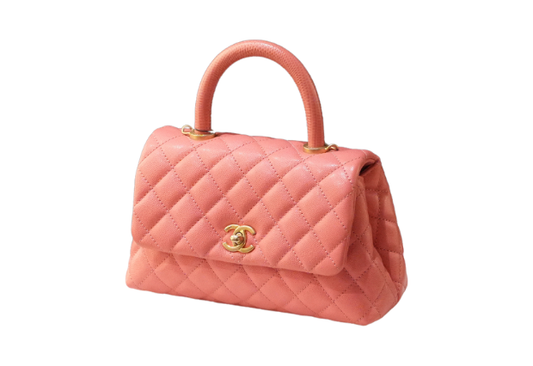 Chanel Mini Coco Handle Quilted Pink Caviar Lizard Embossed Handle