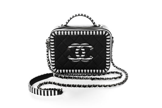 Chanel CC Caviar Filgree Vanity Case Black
