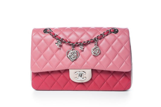 Chanel Multi-Pink Quilted Lambskin Medium Classic Valentine Charm Single Flap Bag Silver Hardware, 2014