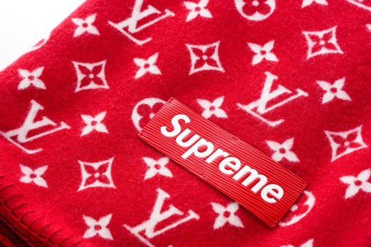Louis Vuitton x Supreme Limited Edition Red Monogram Wool and Cashmere Blanket