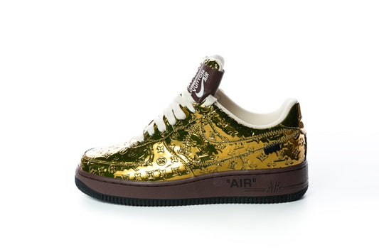 Кроссовки Air Force 1 из кожи с металлическим золотым монограммом Louis Vuitton x Nike, размер 41