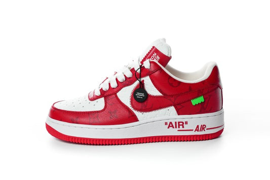 Louis Vuitton x Nike 红/白 Monogram 帆布 Air Force 1 运动鞋,尺码 41