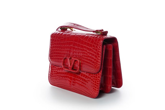 Vallentino Garavani Orange Shine Alligator Small Vsling Shoulder Bag