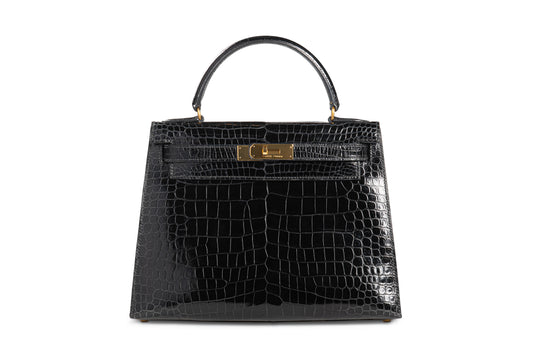 Hermes Kelly 28 Porosus Black