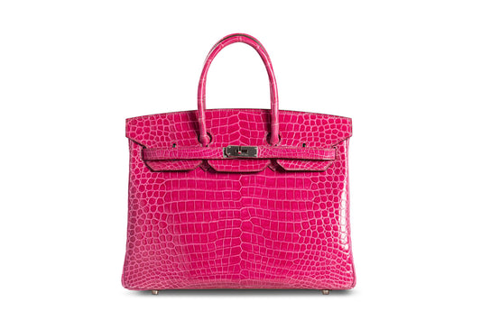 Hermes Birkin 35 Croco Porosus розовое серебро Hard Ware с клеймом "M"