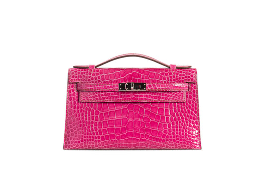 Hermes Kelly Pochette Alligator Rose Scheherazade