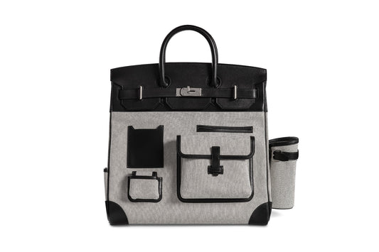 Hermes Haut A Courroies 40 Cargo Toile H Voever Calf Black Ecru