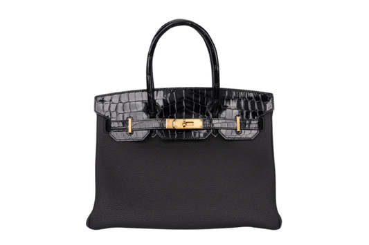 Hermes Birkin 30 Touch Black / Bleu Marine Niloticus Lisse Shiny/Novillo Leather