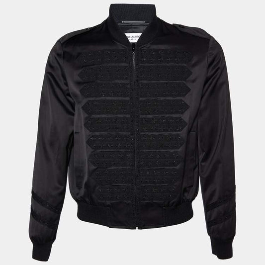Saint Laurent Irish Guards Satin Bomber Jacket Black