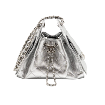 Chanel Handbag25 Silver Small Metallic Grained Calfskin
