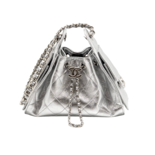 Chanel Handbag25 Silver Small Metallic Grained Calfskin