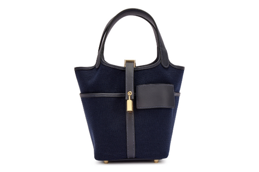 Hermes Picotin Cargo Picotin Lock 18 Caban Swift, Bleu Marine and Toile Goeland