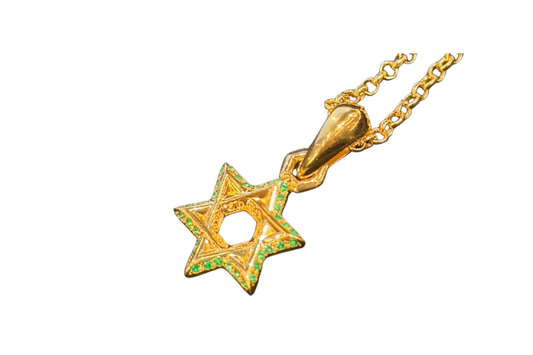 Chrome Hearts Star Of David Pendaint Emerald K22 Roll Chain 20Inch