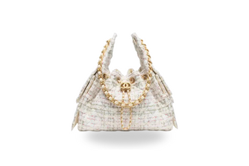 Chanel Handbag 25 White Small Wool Tweed & Gold-Tone Metal  Ecru, Khaki, Gold & Red"