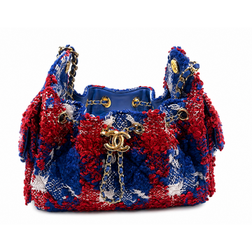 CHANEL HandBag 25 Small  Tweed Quilted Small Red White Blue