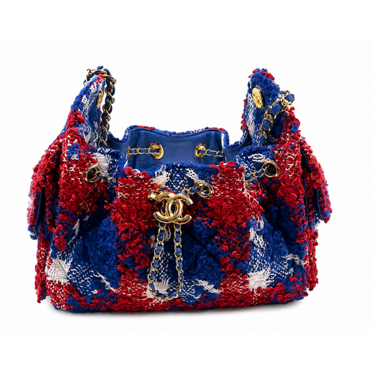 CHANEL HandBag 25 Small  Tweed Quilted Small Red White Blue