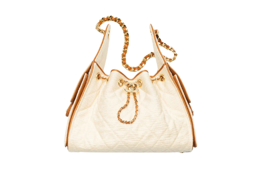 Chanel Handbag25 Ecru and Camel Small Canvas &  Calfskin & Gold Tone
